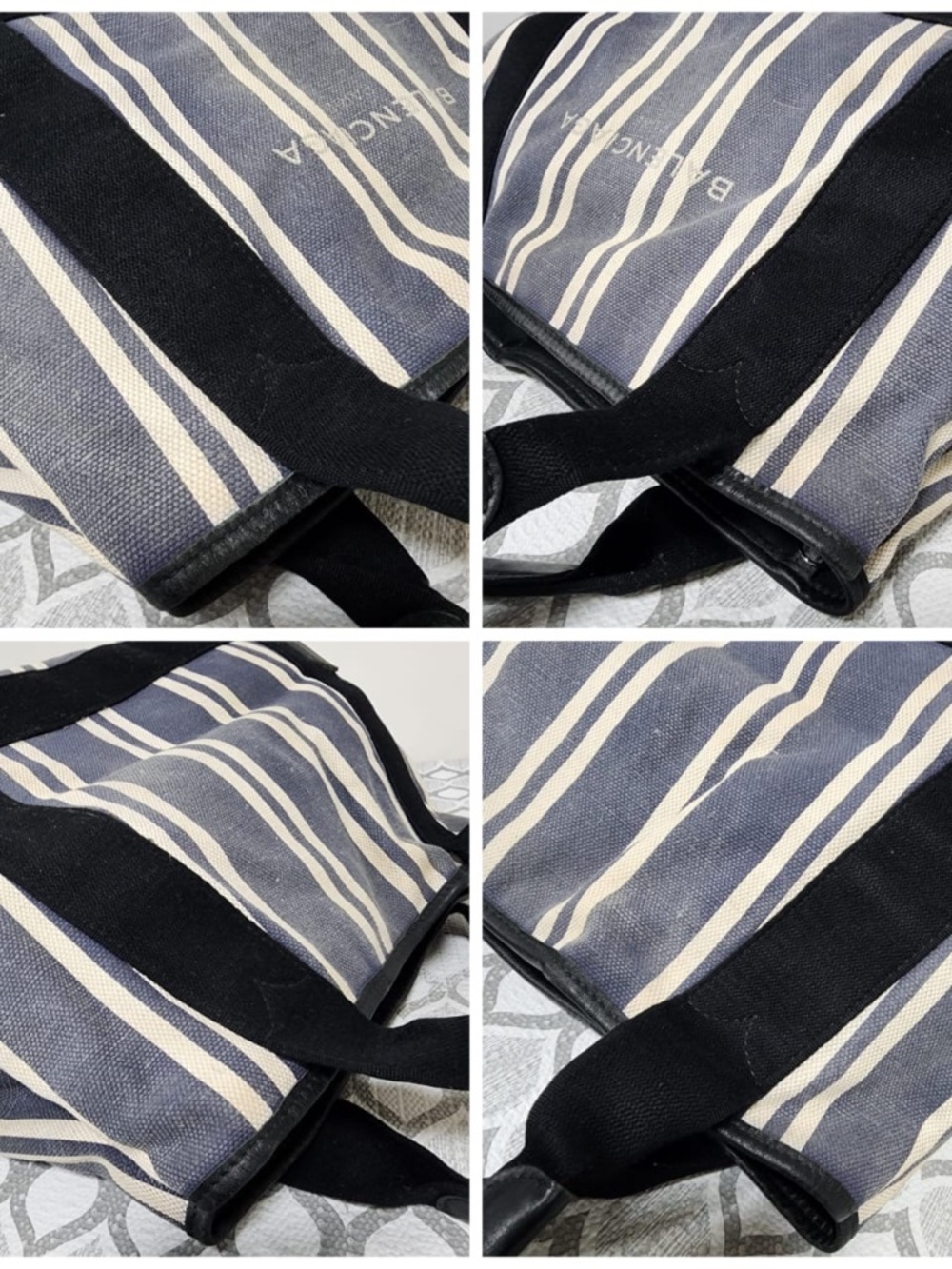 Authentic Balenciaga Canvas Striped Navy Cabas S Tote Bag Navy Blue/White/Black - Picture 11 of 12
